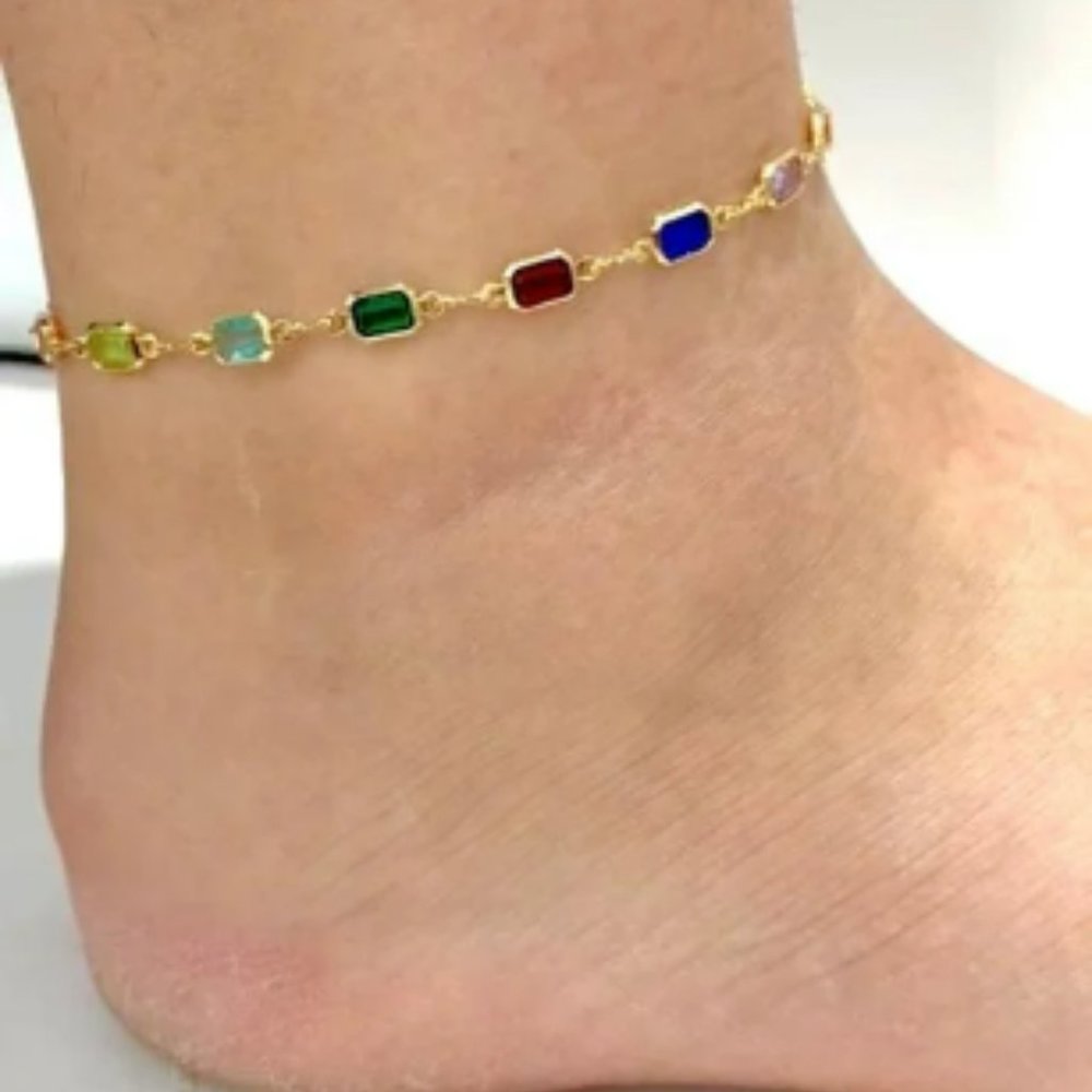 CZ Multi Color Anklet Bracelet 10" for Womens Bracelet for Foot Everyday Jewelry